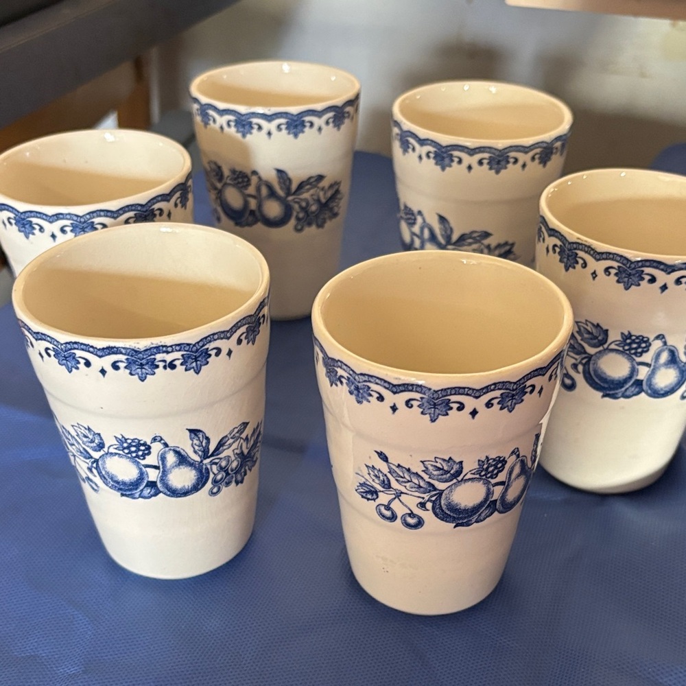 Set of 6 Blue and White Ceramic Cups